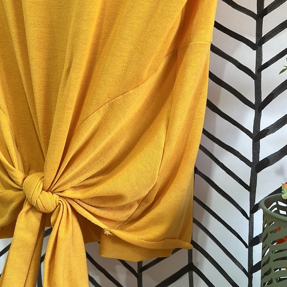 Glam Sunny Sunflower Yellow Tie Front Short Sleeve Top, Size Medium - Picture 6 of 12